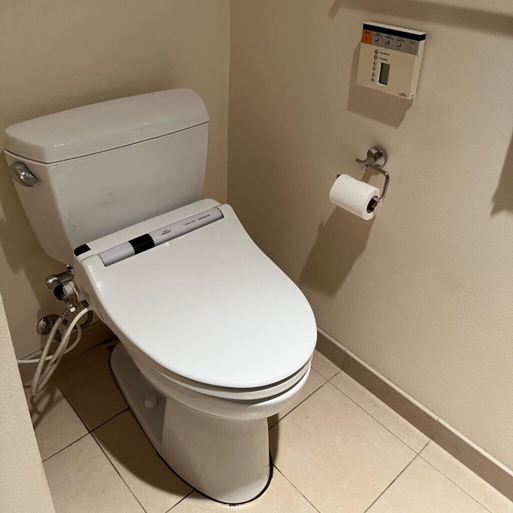 a toilet in a bathroom