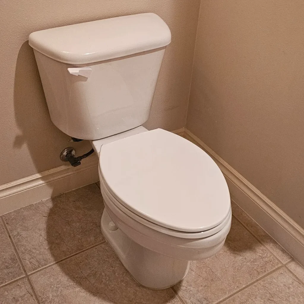 White toilet against beige wall
