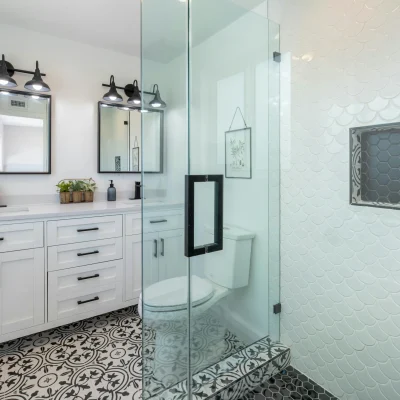 Stylish modern bathroom with glass shower