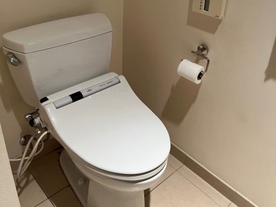 a toilet in a bathroom