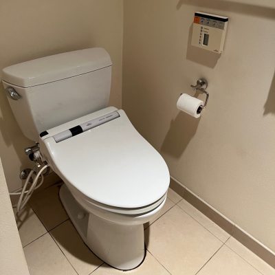 a toilet in a bathroom